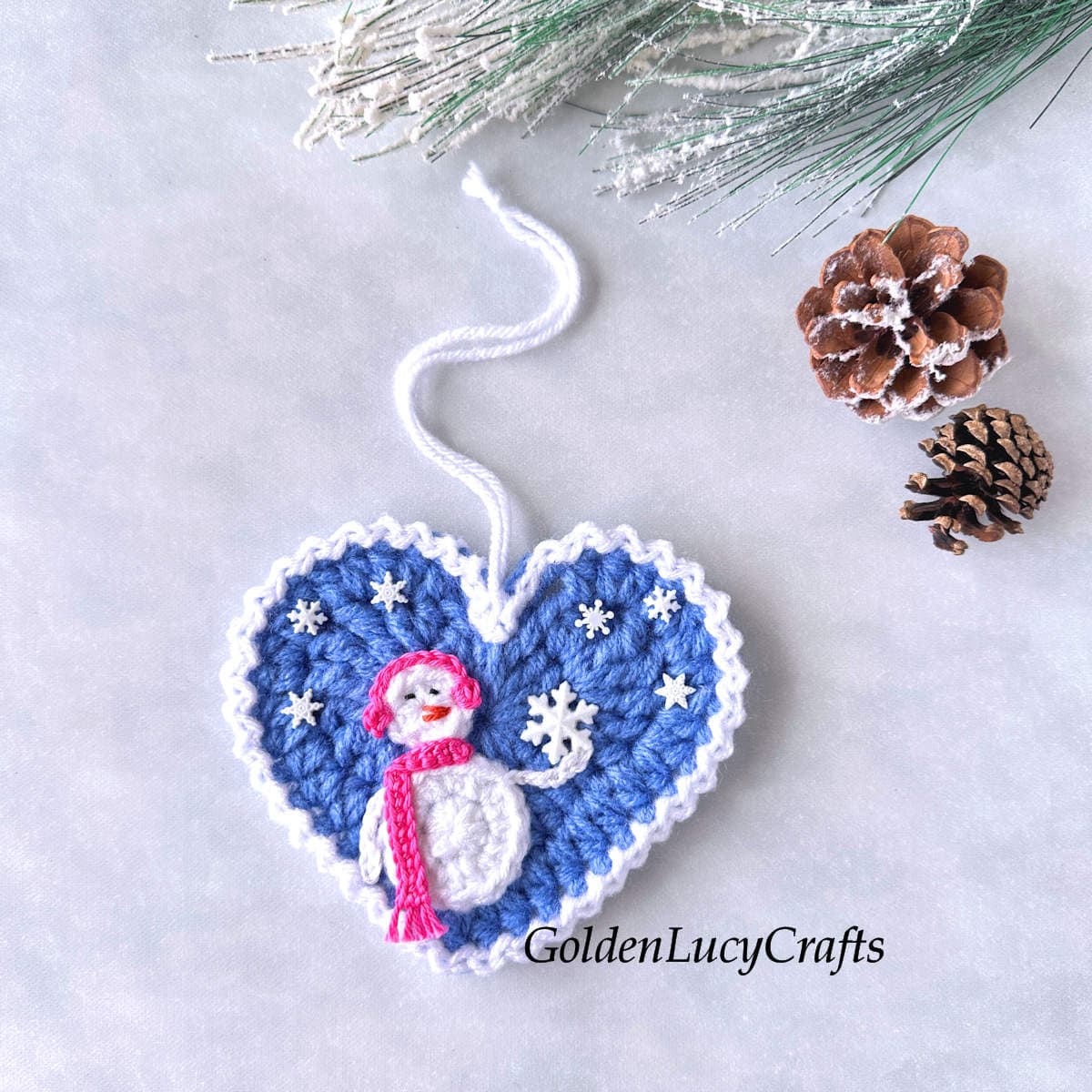 Crochet Snowman in Ear Warmers Heart Ornament