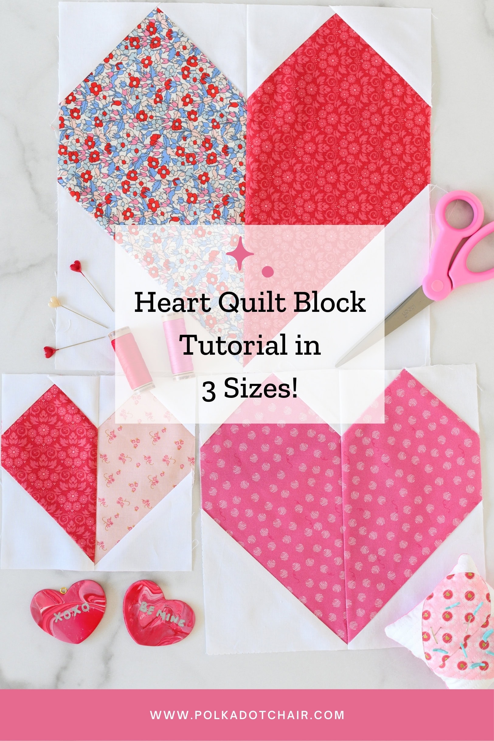 Simple Heart Quilt Block Tutorial (Beginner-Friendly + 3 Sizes!)